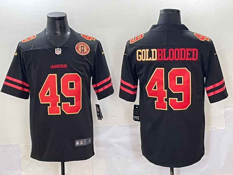 Men San Francisco 49ers #49 Goldblooded Black gold 2024 Nike Vapor Limited NFL Jersey style 001